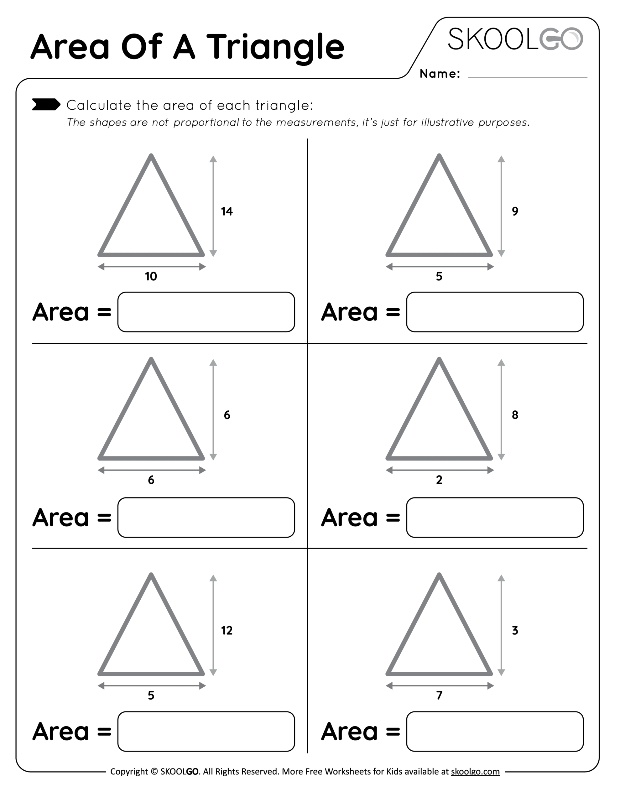area of a triangle worksheet