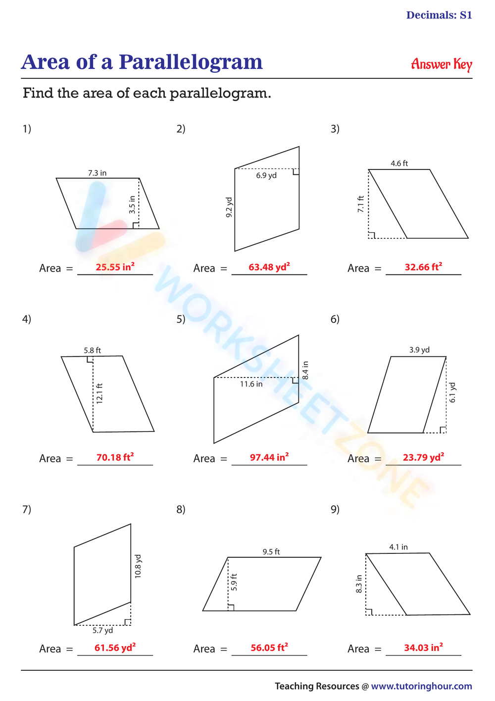 Area Of Triangles And Parallelograms Worksheets Math Monks 