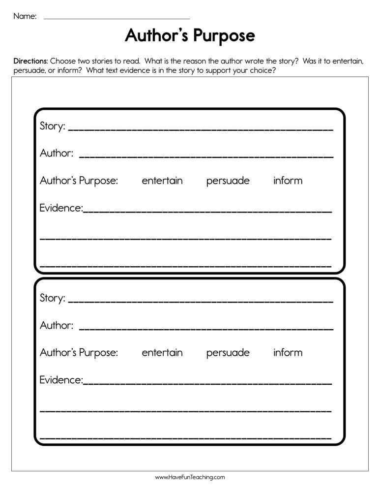 author's purpose worksheet author's purpose worksheet