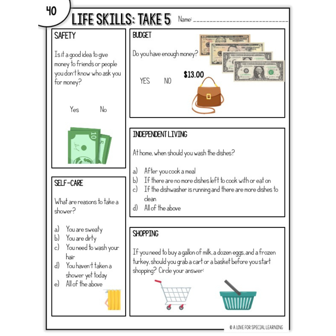 Basic Living Skills Worksheets Free Life Skills Worksheets TPT