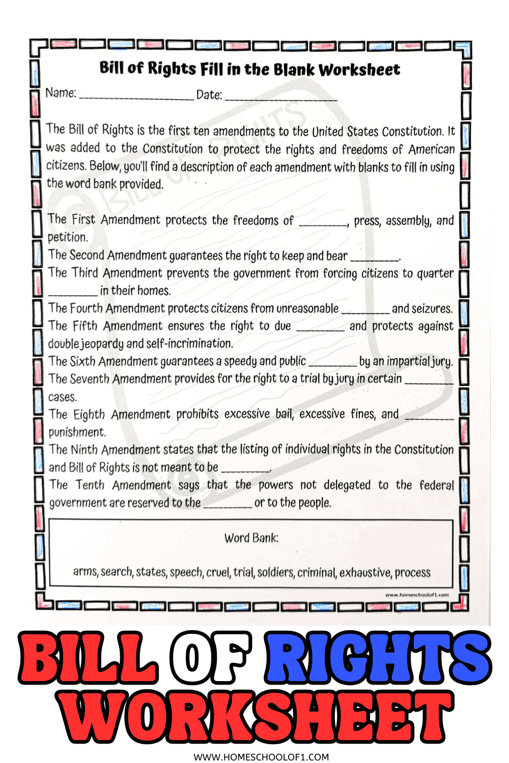 Bill Of Rights Worksheet Admuscente
