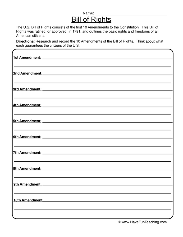 bill of rights worksheet
