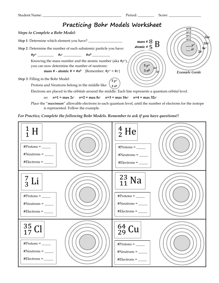 Bohr Model Practice Worksheet