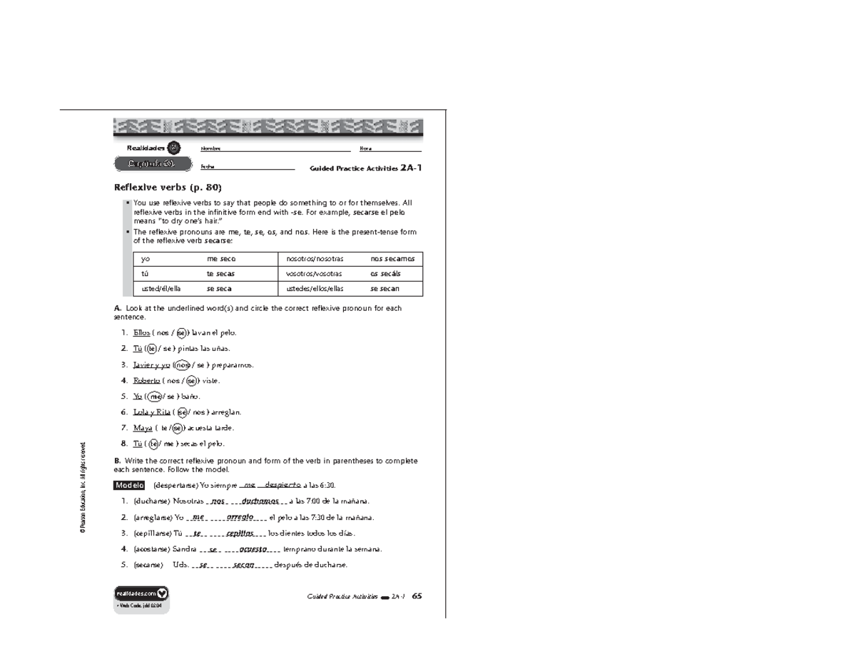 Capitulo 2a Guided Practice Answers 66 Realidades Guided Practice 