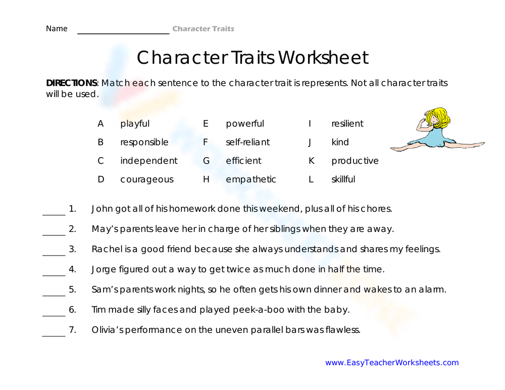 Character Trait Worksheets Character Trait Worksheets