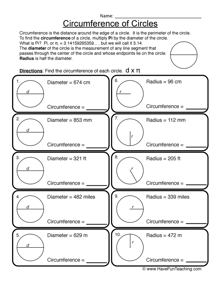 Circle Circumference Worksheet Have Fun Teaching Circle Circumference Worksheet Have Fun Teaching