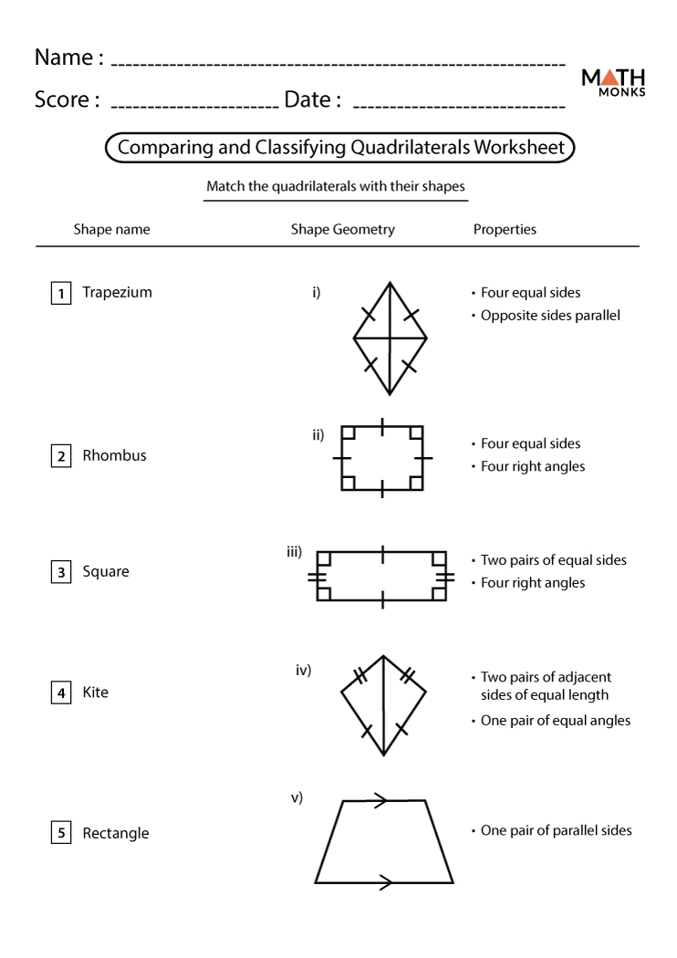 classifying quadrilaterals worksheet