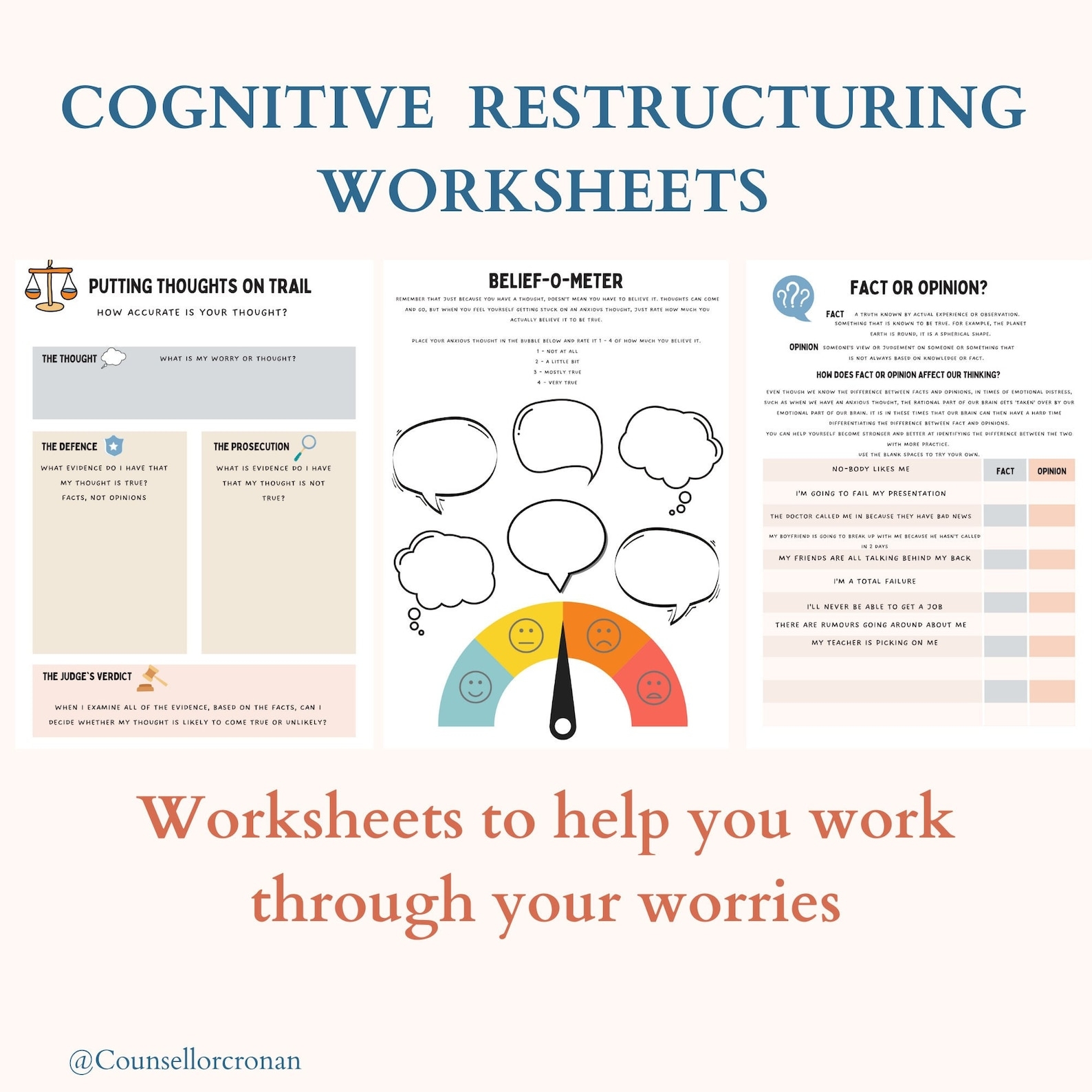 Cognitive Restructuring Worksheets Unhelpful Thinking Etsy