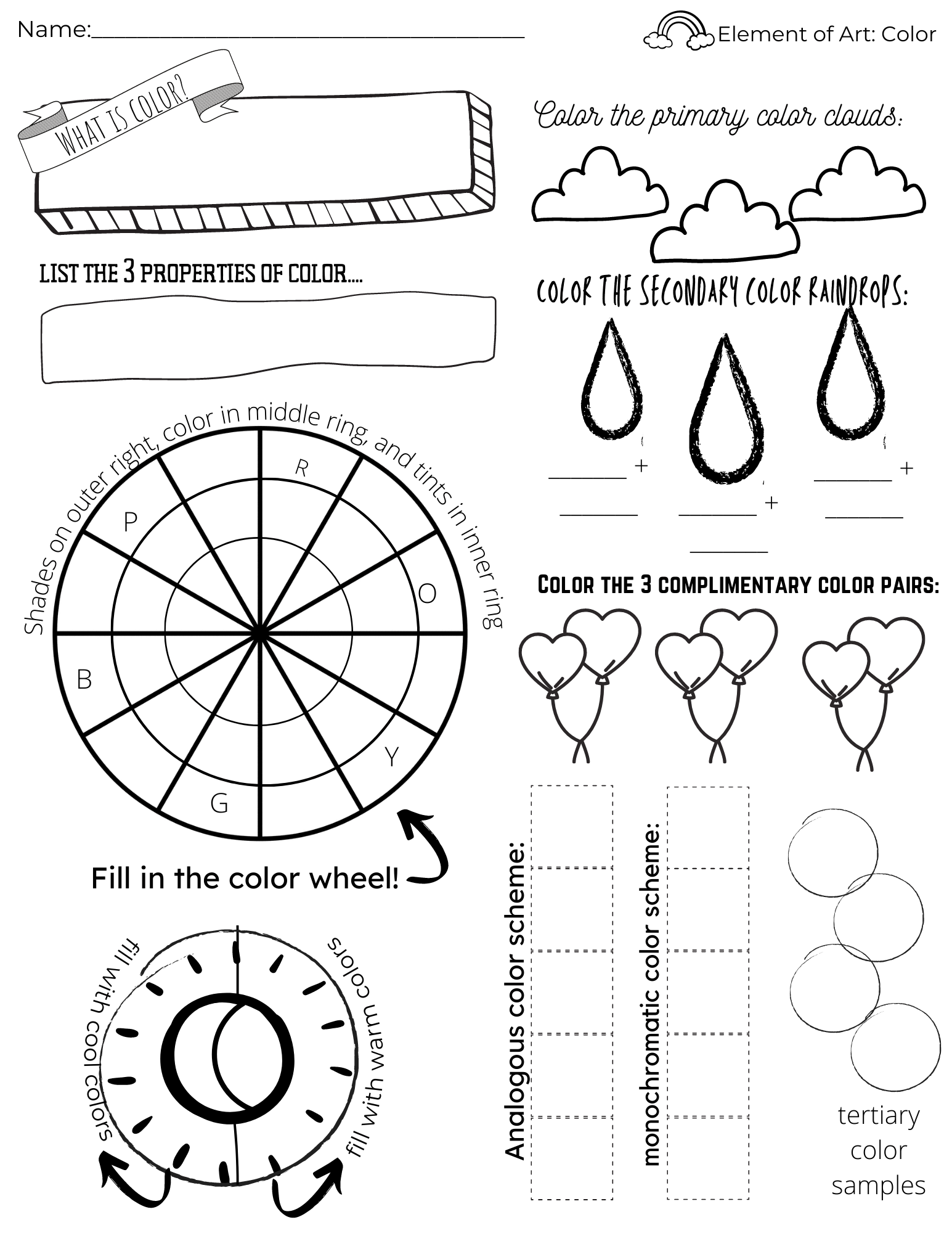 Color Theory Worksheet 12 Part Colour Wheel And Colour Theory