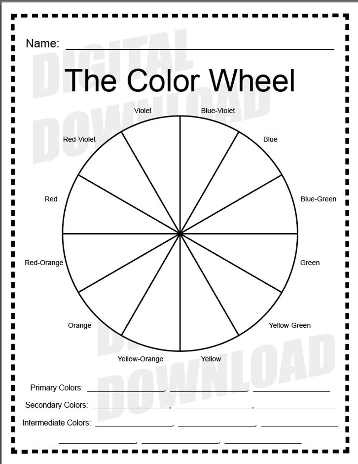 Color Wheel Art Worksheet Etsy