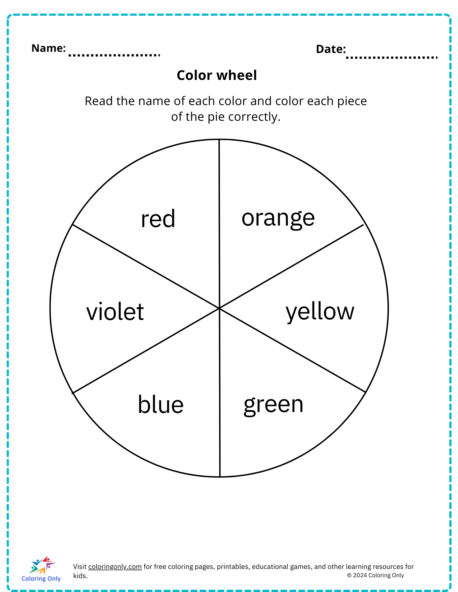 Color Wheel Free Printable Worksheet