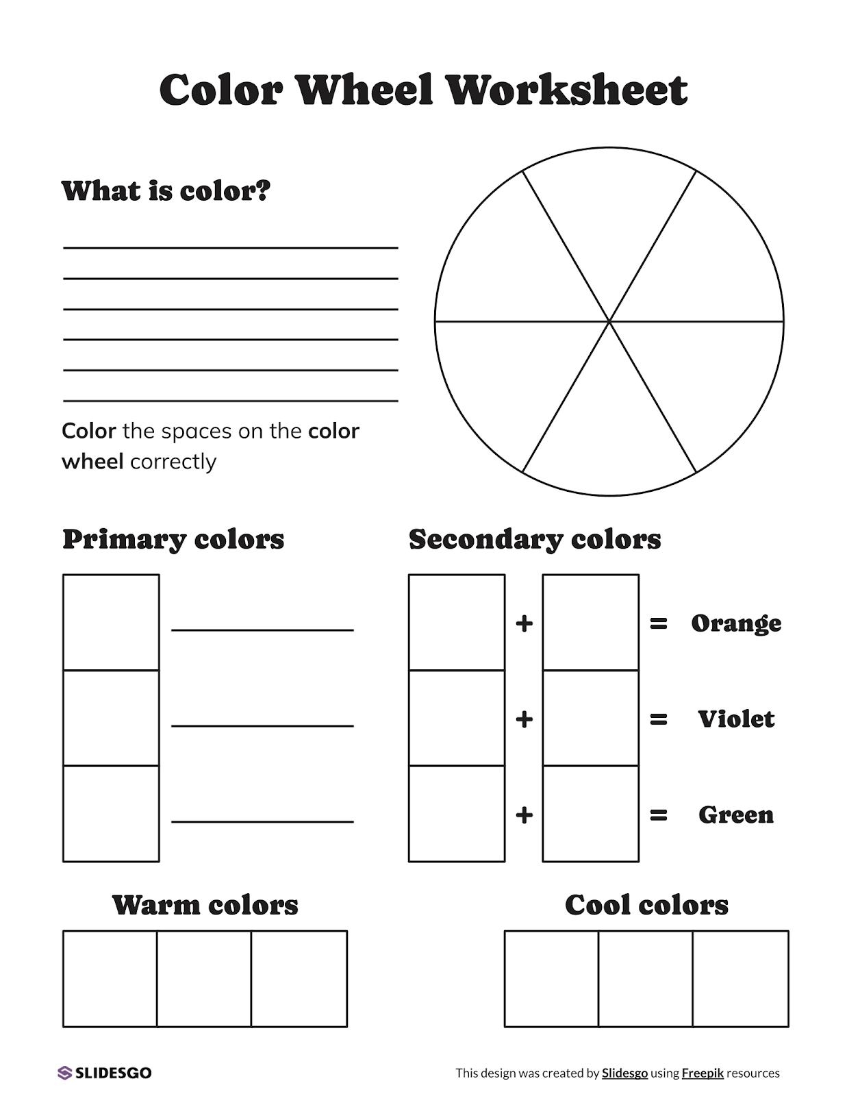 Color Wheel Worksheet The Color Wheel Worksheet B W 