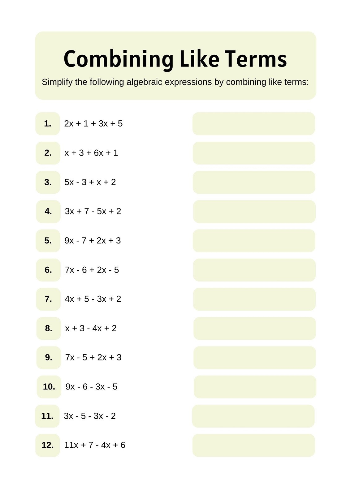 combine like terms worksheet combine like terms worksheet