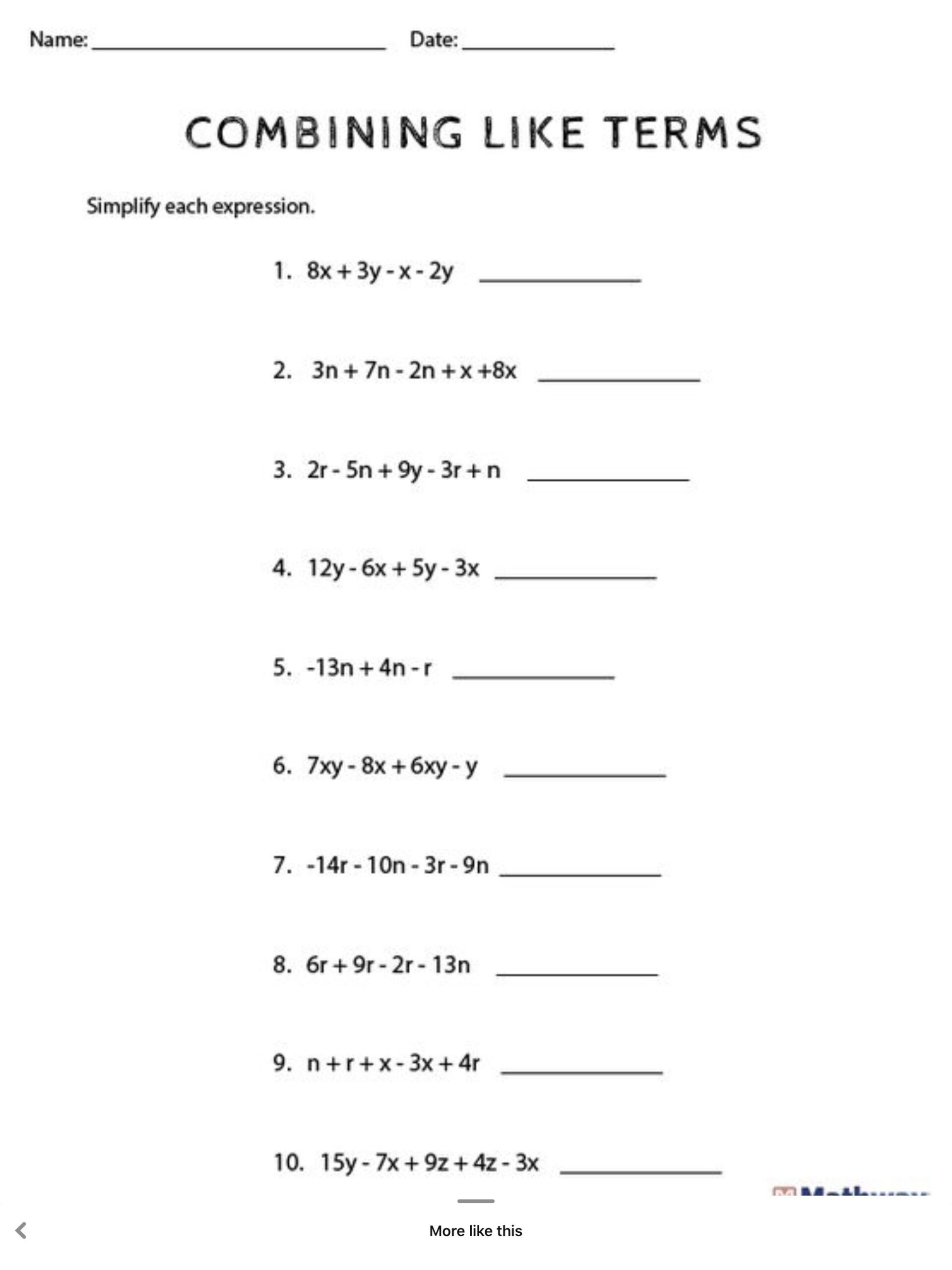 Combining Like Terms Worksheet Pdf Artofit Combining Like Terms Worksheet Pdf Artofit