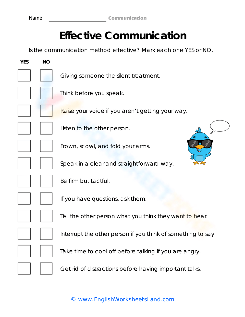 Communication Skills Worksheet