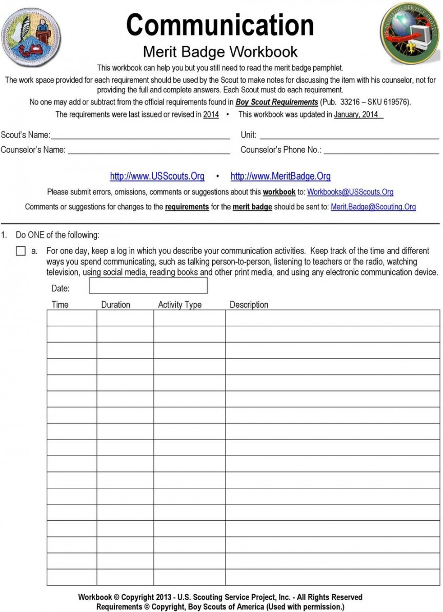 Communications Merit Badge Worksheet Communications Merit Badge Worksheet