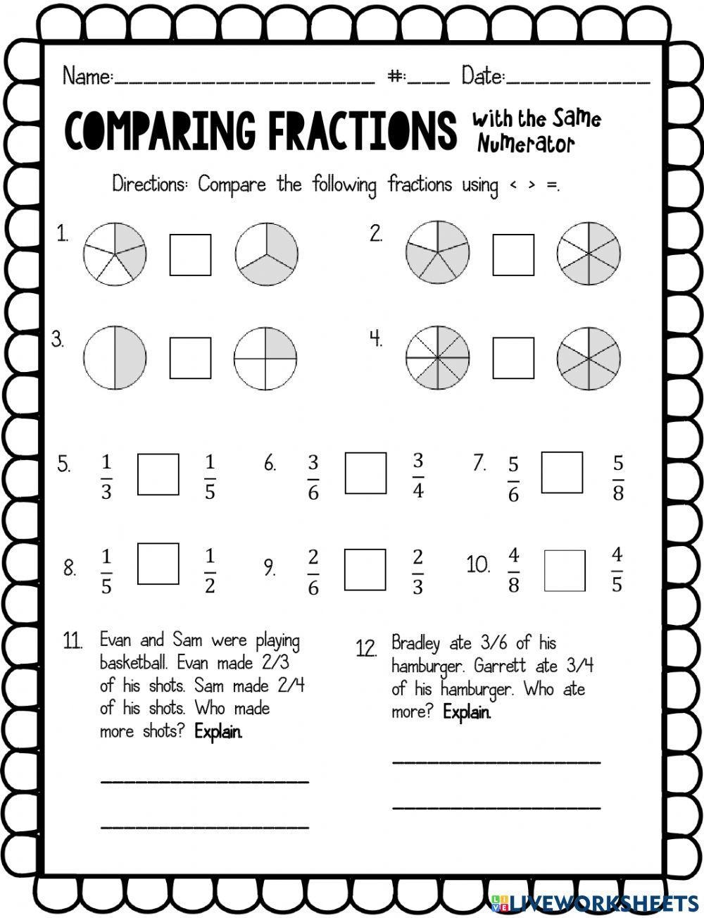 Comparing Fractions With Same Numerator Worksheet Worksheets Library Comparing Fractions With Same Numerator Worksheet Worksheets Library