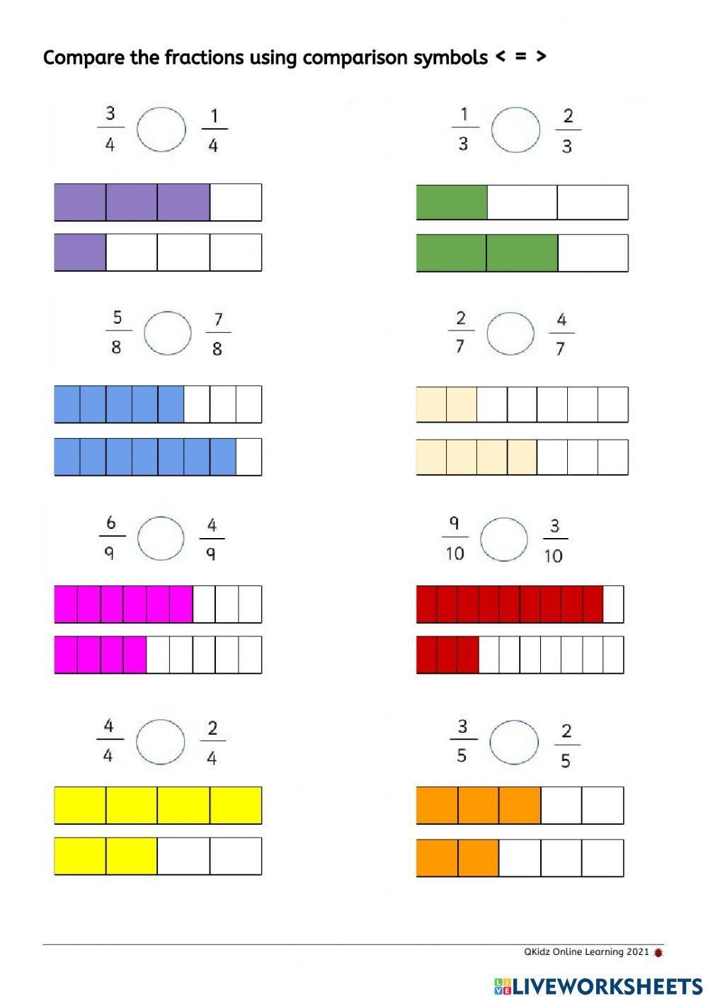 compare fractions worksheet compare fractions worksheet