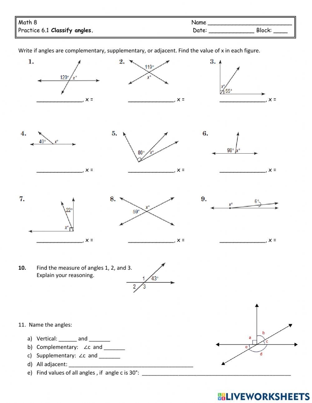Complementary And Supplementary Angles Worksheet