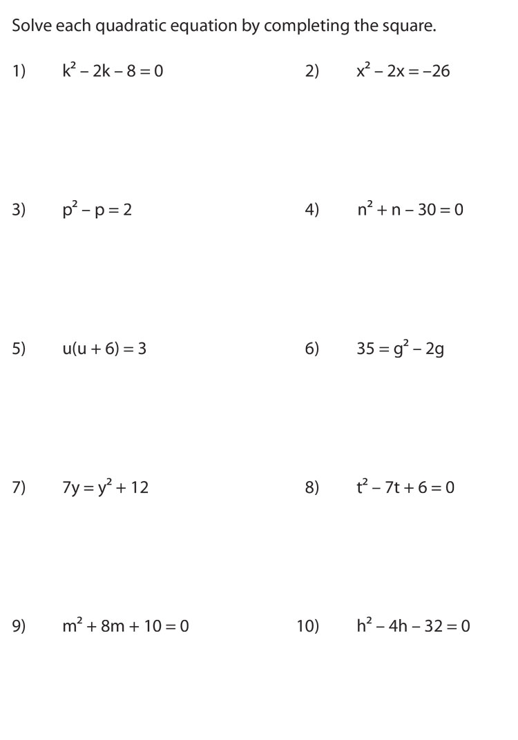 complete the square worksheet