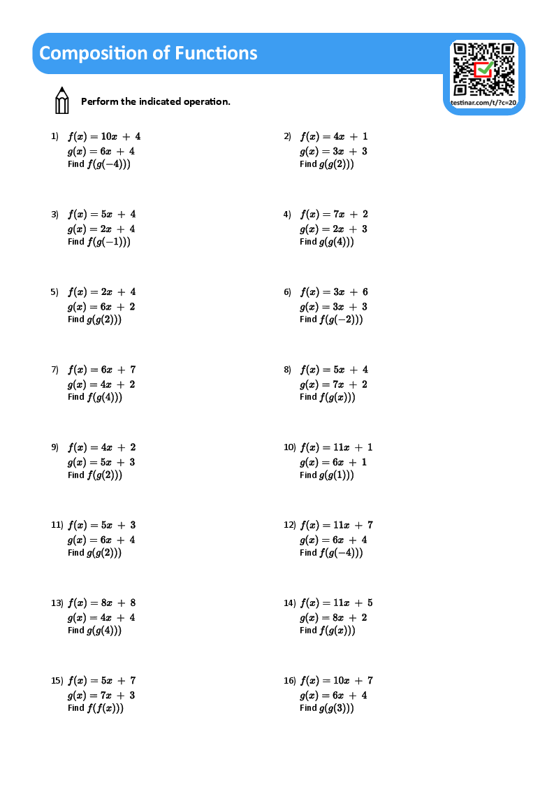 Composite Functions B Worksheet Algebra II PDF Worksheets 