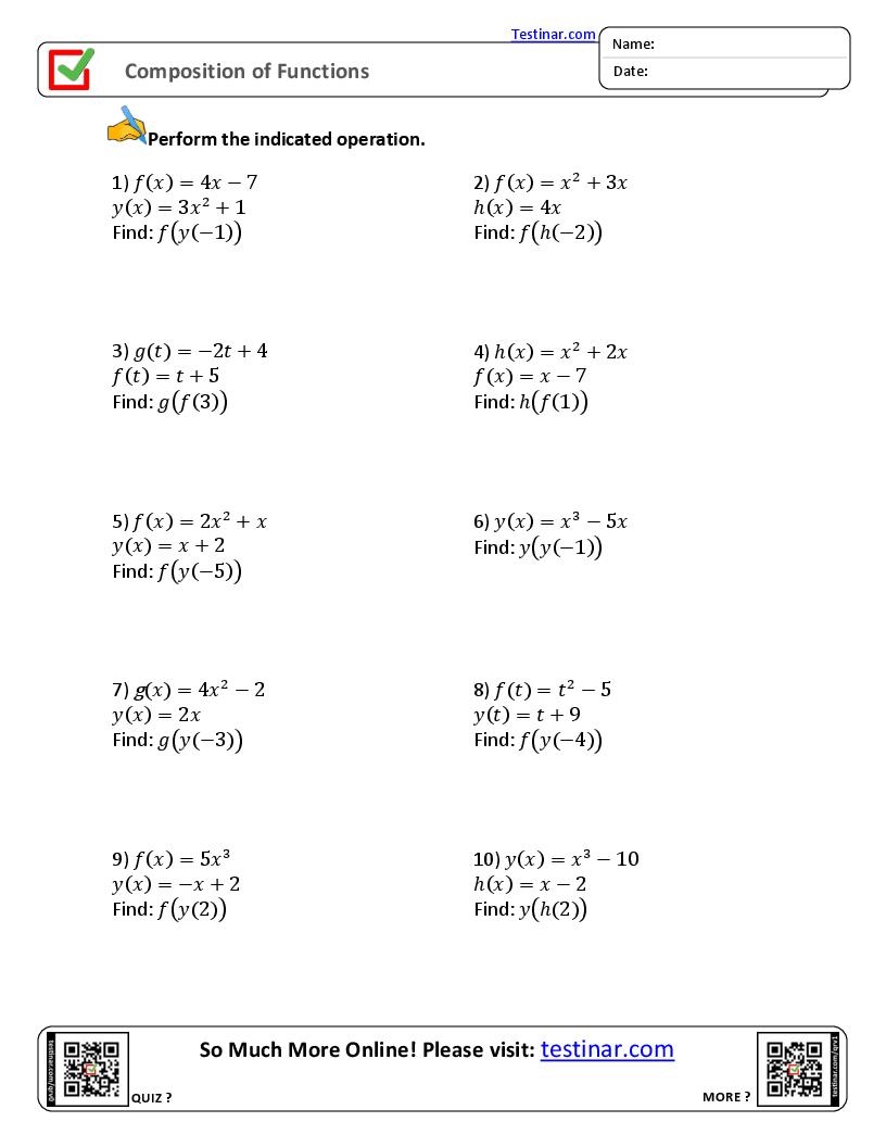 Composition Of Functions Worksheets Composition Of Functions Worksheets