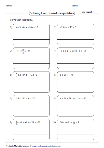 compound inequalities worksheet