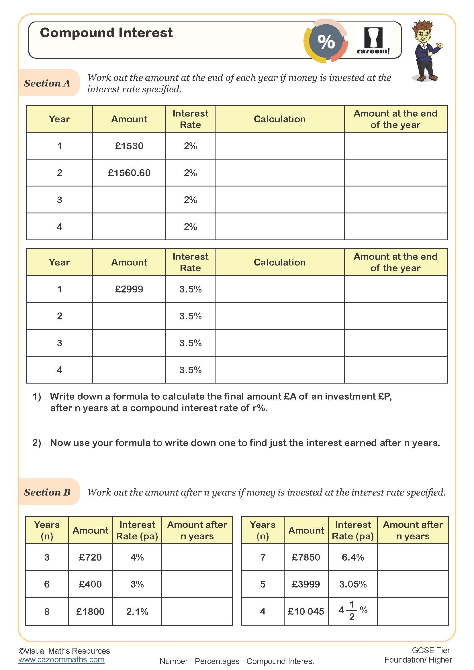 compound interest worksheet