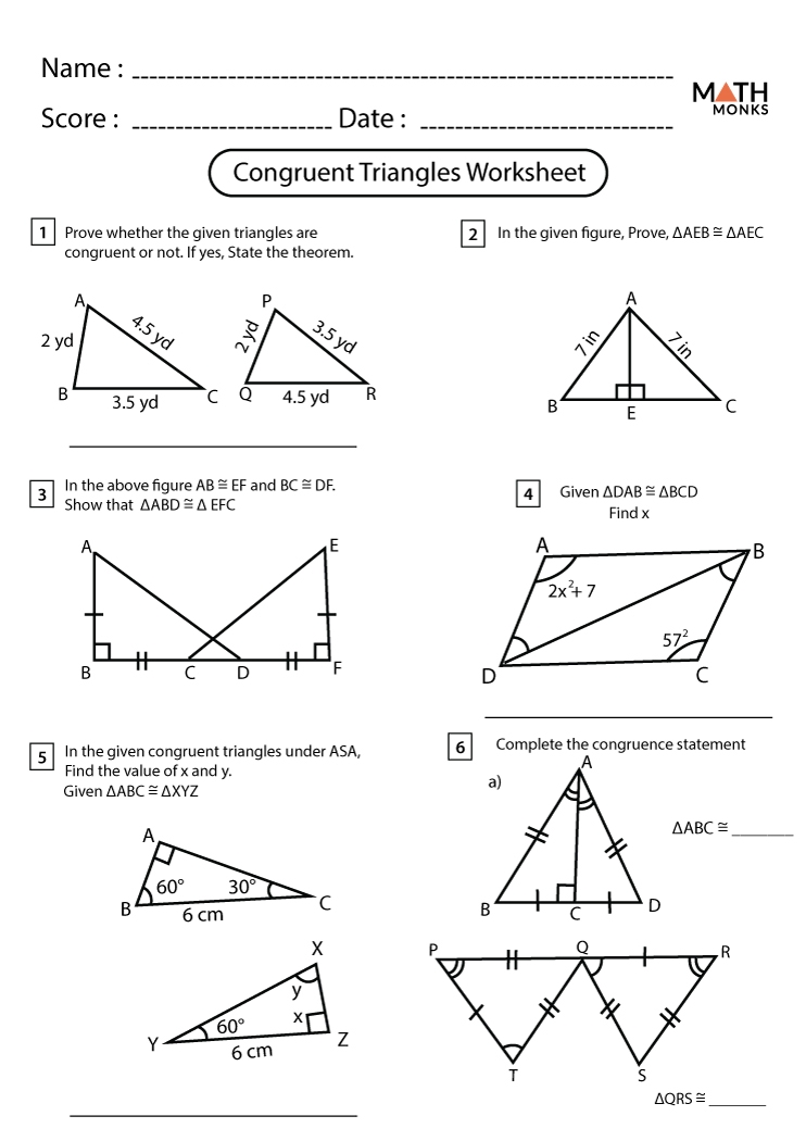 Congruent Triangles Worksheets Math Monks Congruent Triangles Worksheets Math Monks