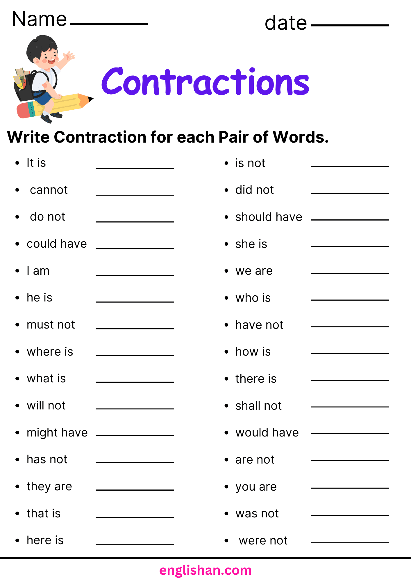 Contractions Grammar Worksheets Apostrophes 3 Sentences And