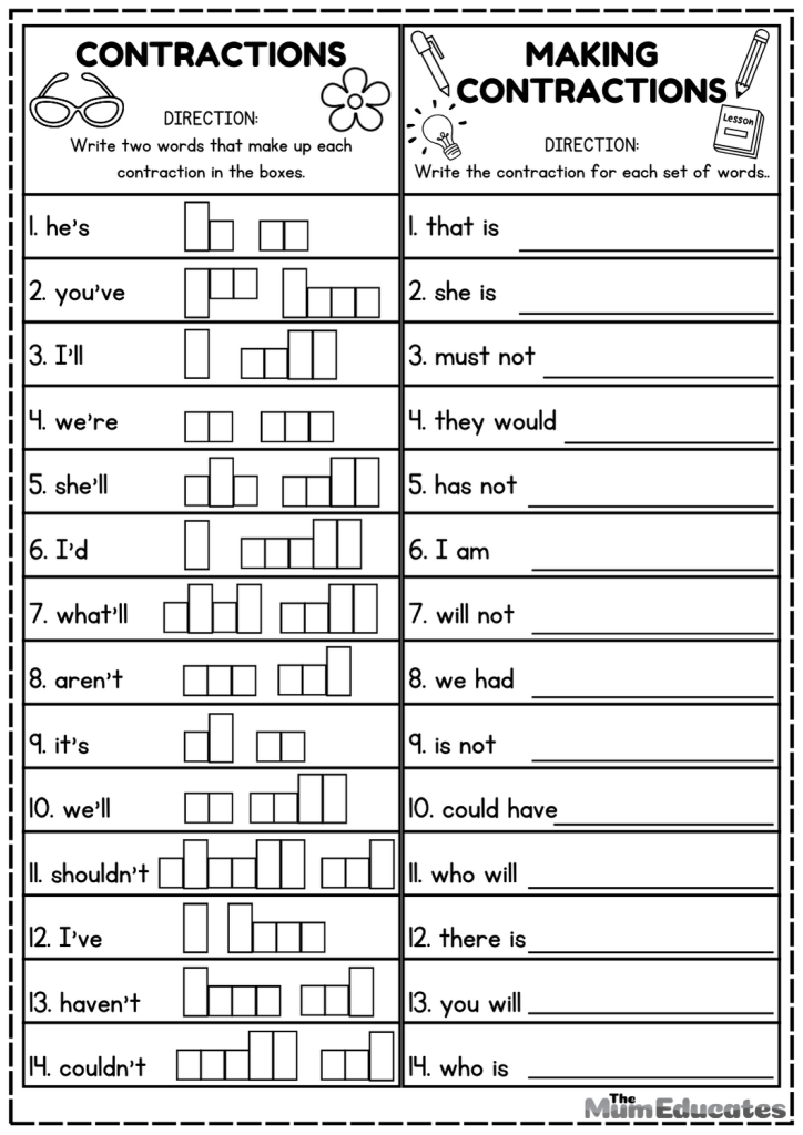Contractions In Grammar Worksheets FREE The Mum Educates Contractions In Grammar Worksheets FREE The Mum Educates