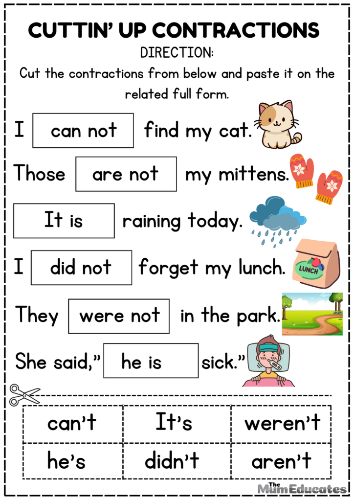 Contractions In Grammar Worksheets FREE The Mum Educates Contractions In Grammar Worksheets FREE The Mum Educates