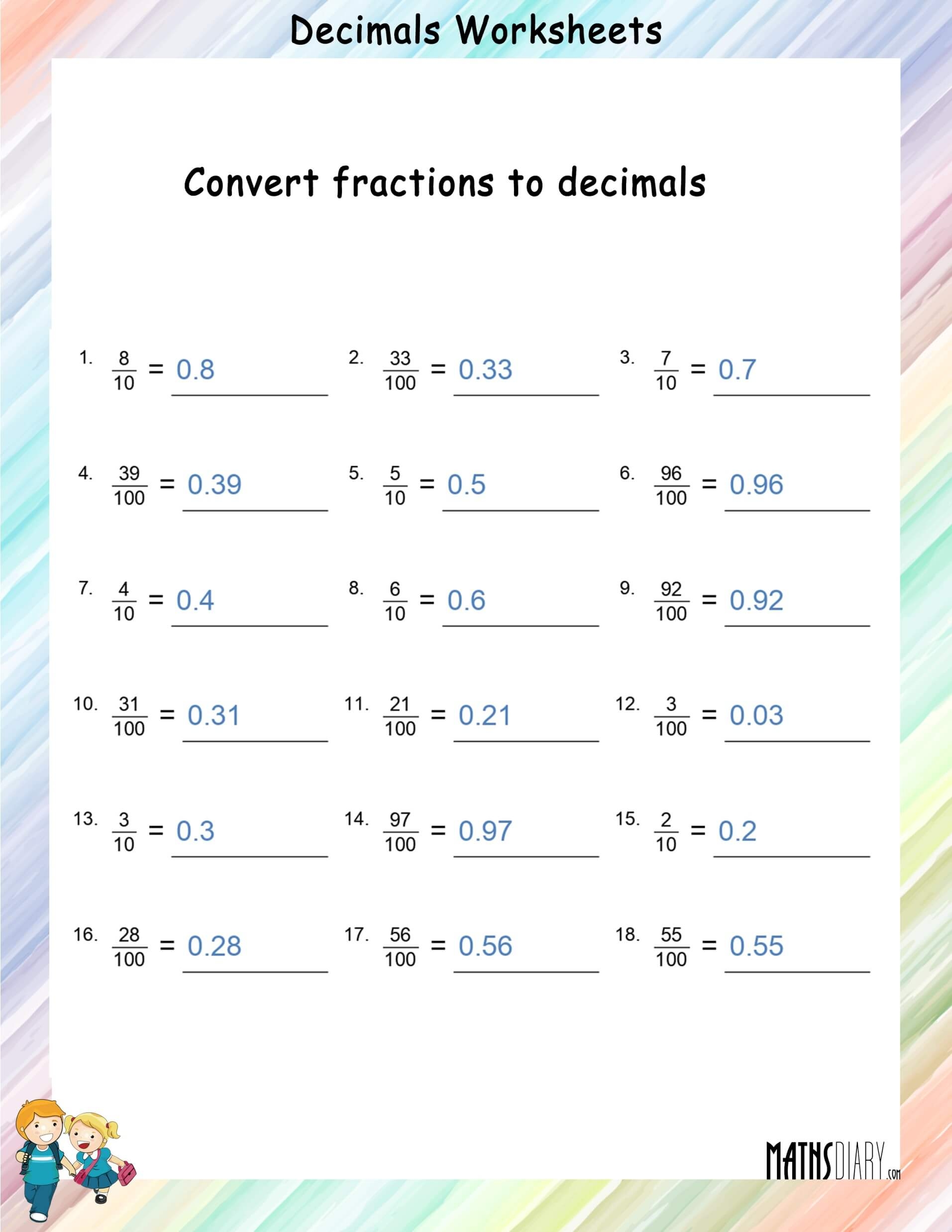 fraction to decimal worksheet fraction to decimal worksheet