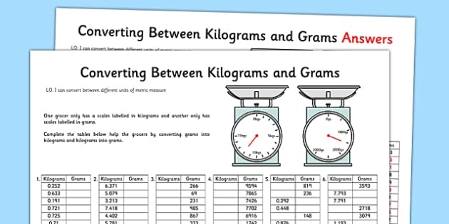 Converting Between Grams And Kilograms Worksheet Twinkl
