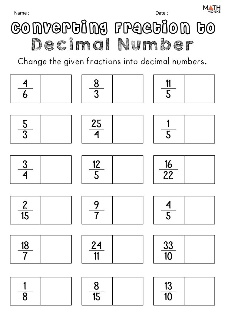 Converting Fractions To Decimals Worksheet Math Learning Worksheets 