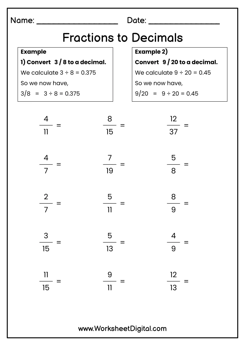 Converting Fractions To Decimals Worksheet Math Learning Worksheets 