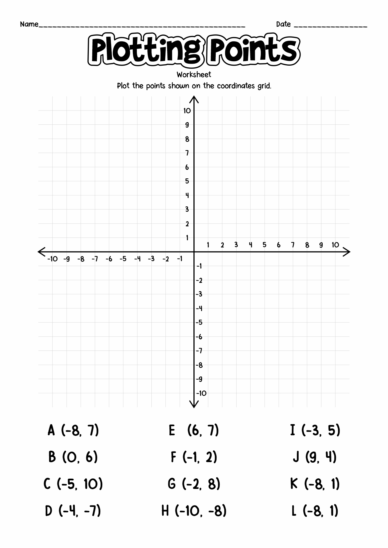 Coordinate Plane Coordinate Plane Printables