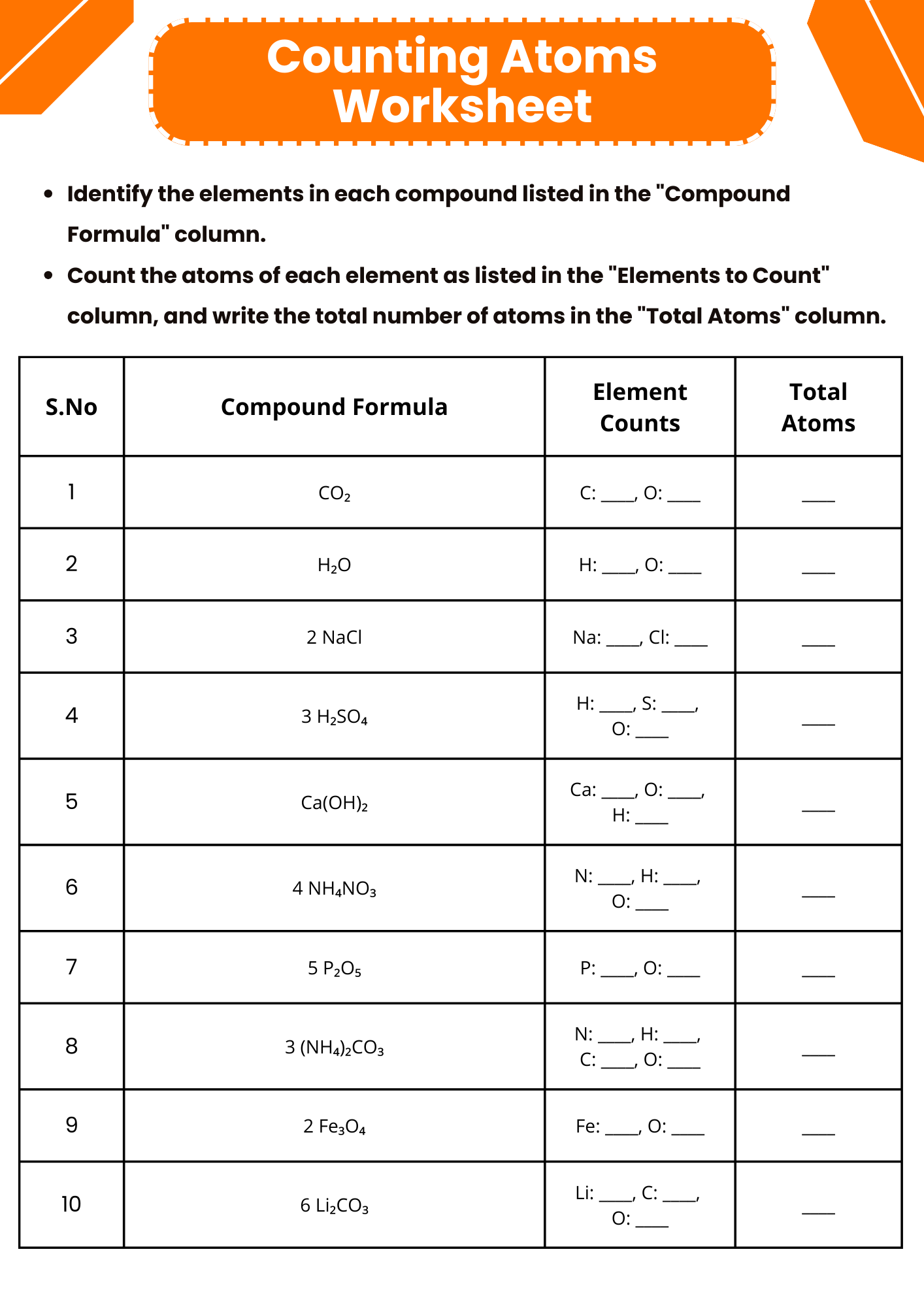 Counting Atoms Worksheet Middle School Free Printable Counting Atoms Counting Atoms Worksheet Middle School Free Printable Counting Atoms