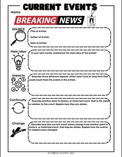 Current Event Practice Worksheets Continuity And Change FREE EDITABLE 