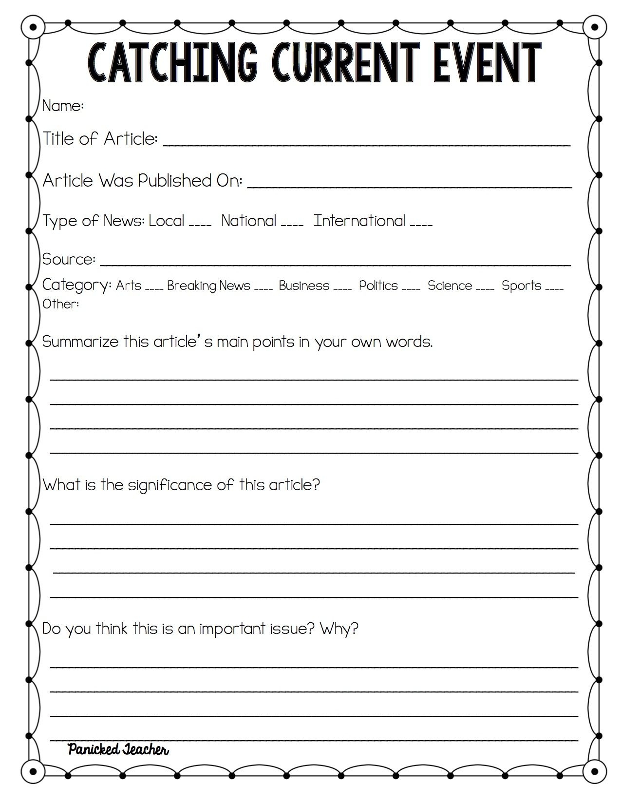 Current Events Printable Worksheet Lyana Worksheets