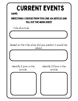 Current Events Worksheet Template By Retriever Goods TPT
