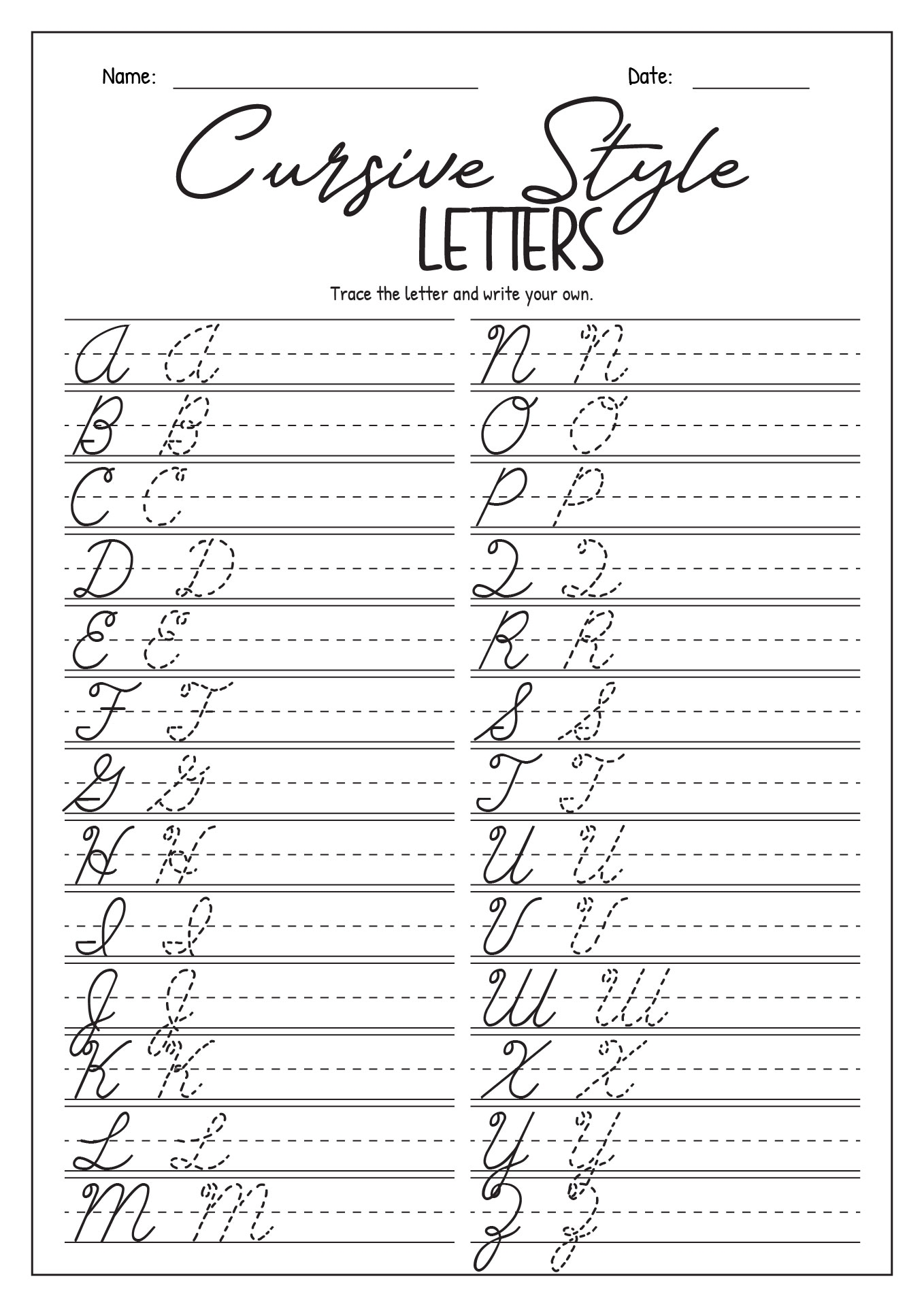 Cursive Writing Worksheets For Kindergarteners Online Worksheets Library