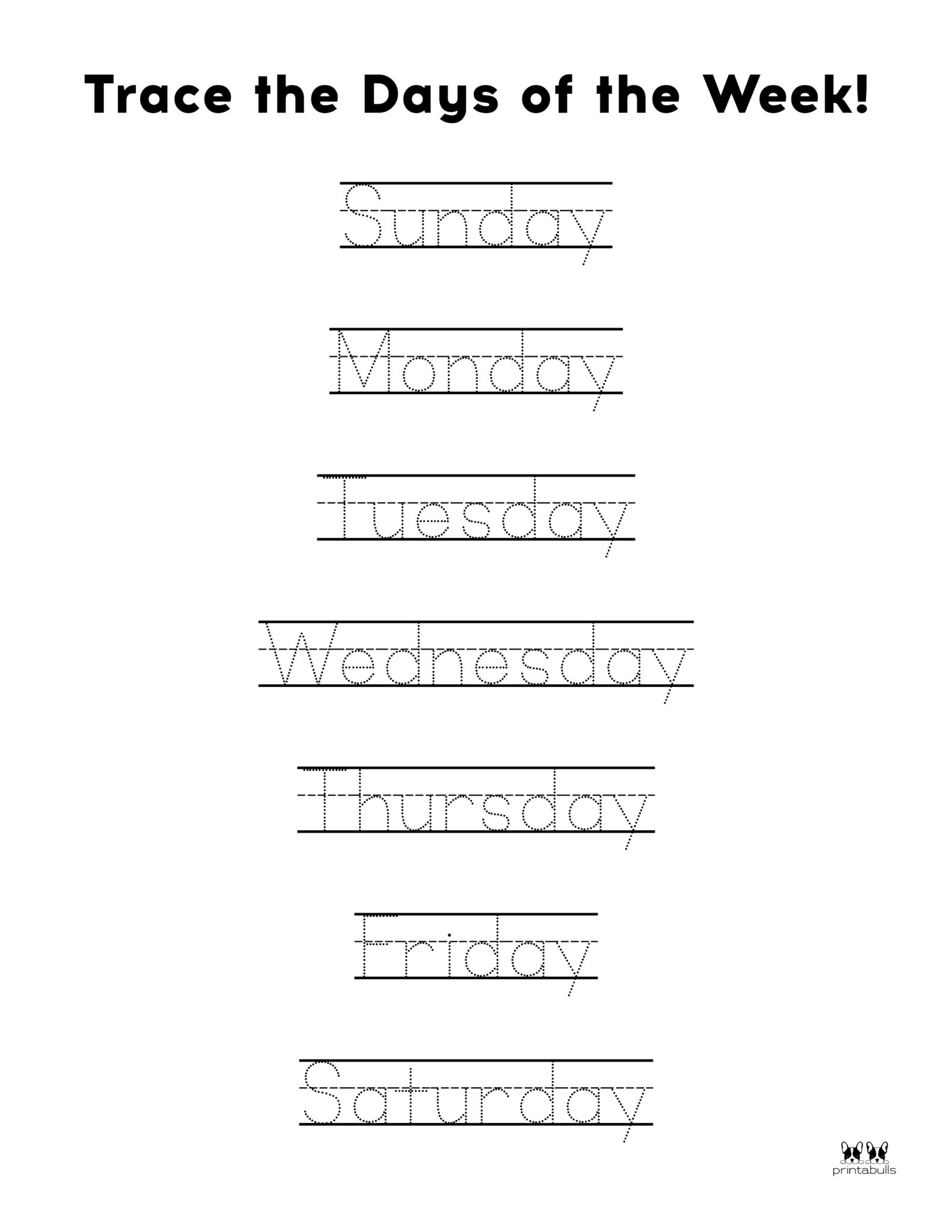 days of the week worksheets