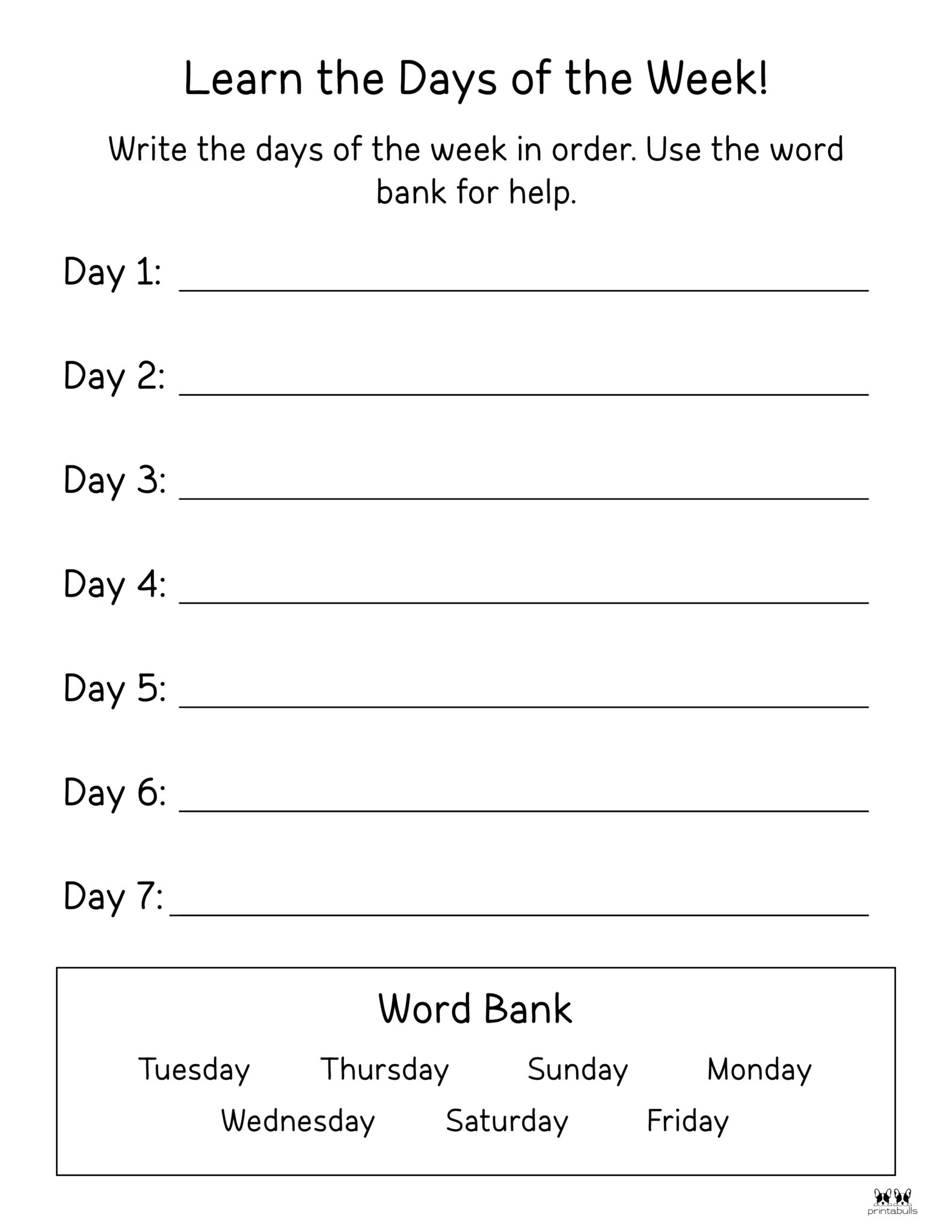 Days Of The Week Worksheets Printables 50 Free Pages Printabulls