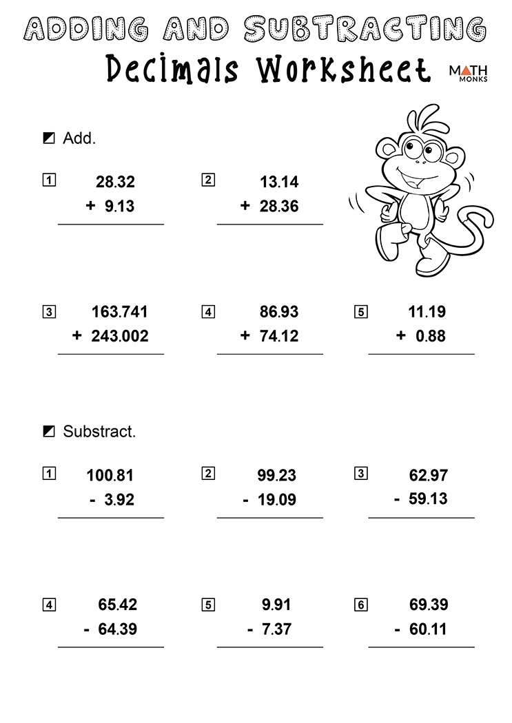 Decimal Addition And Subtraction Problems Decimal Addition And Subtraction Problems