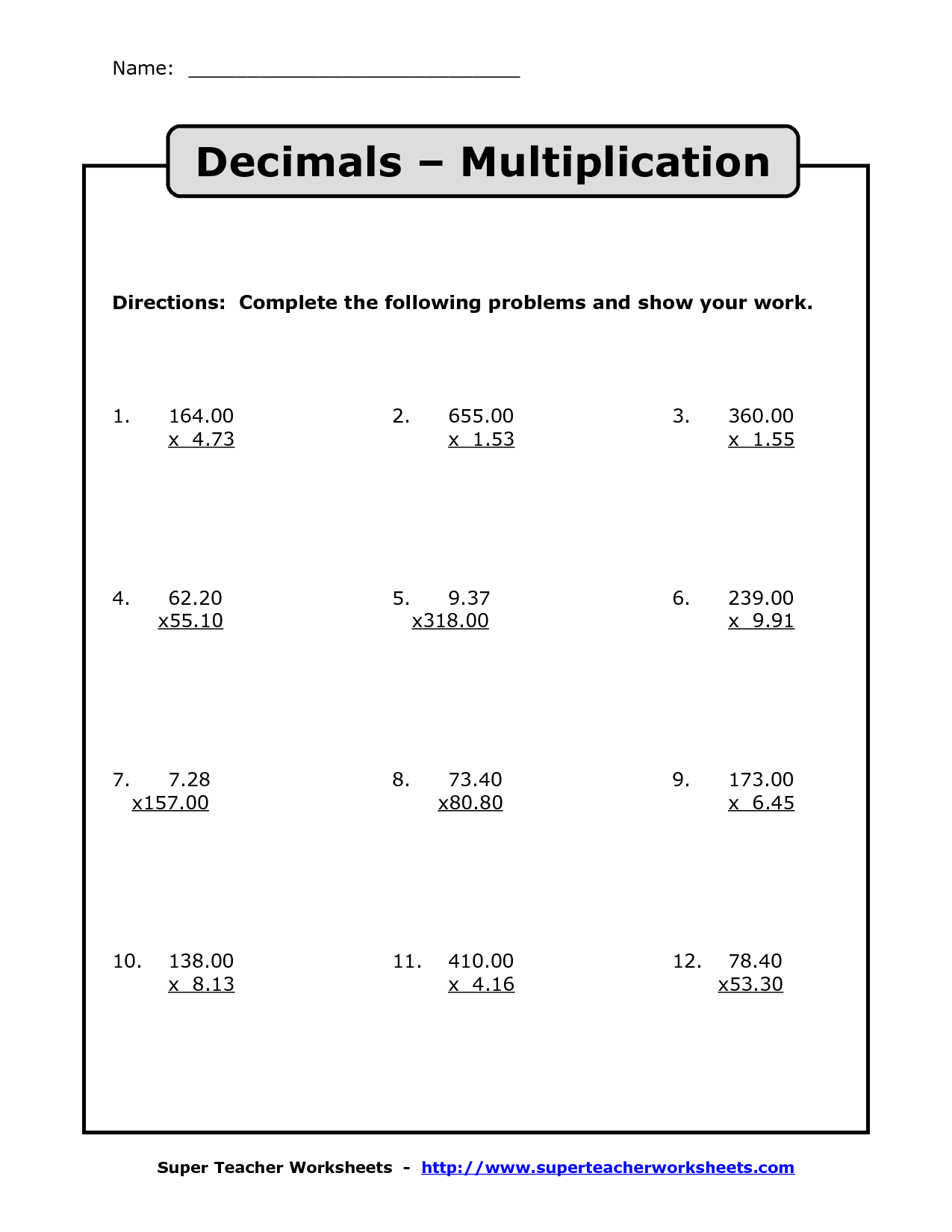 Decimal Multiplication Worksheets Grade 6 Multiplication Worksheets Decimal Multiplication Worksheets Grade 6 Multiplication Worksheets