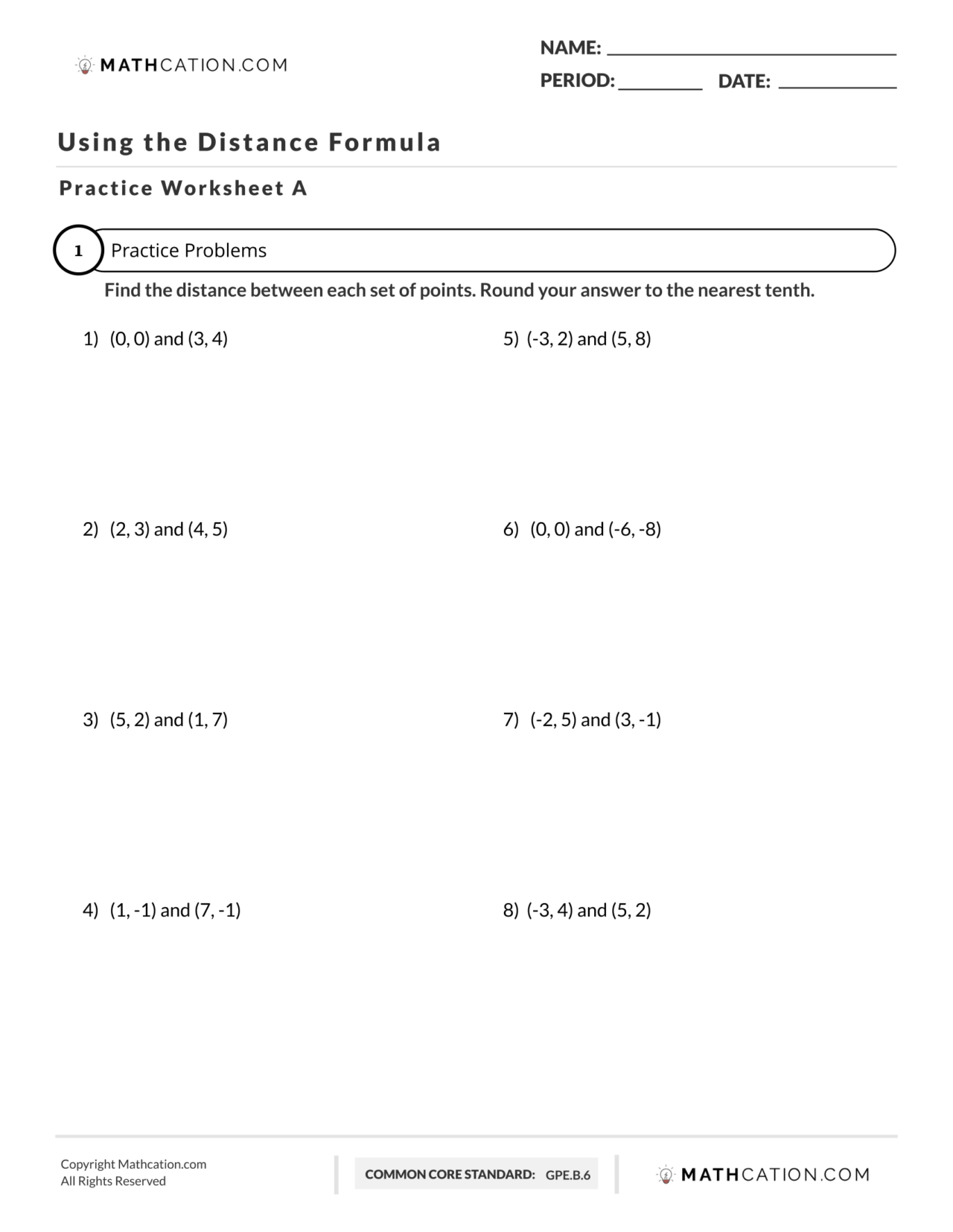Distance Formula Worksheet Definition And Examples