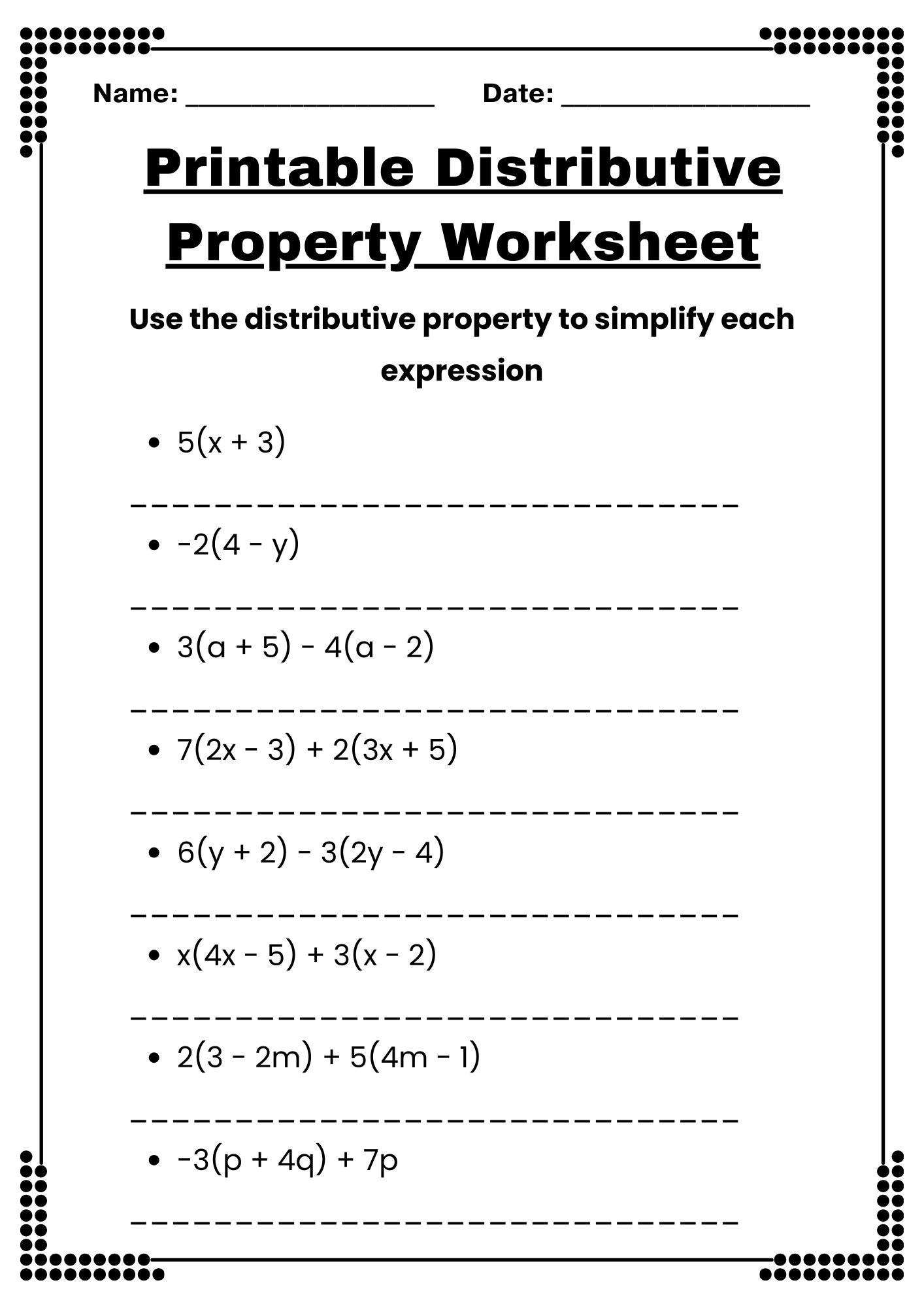Distributive Property Worksheet Pdf Class 4 Multiplication