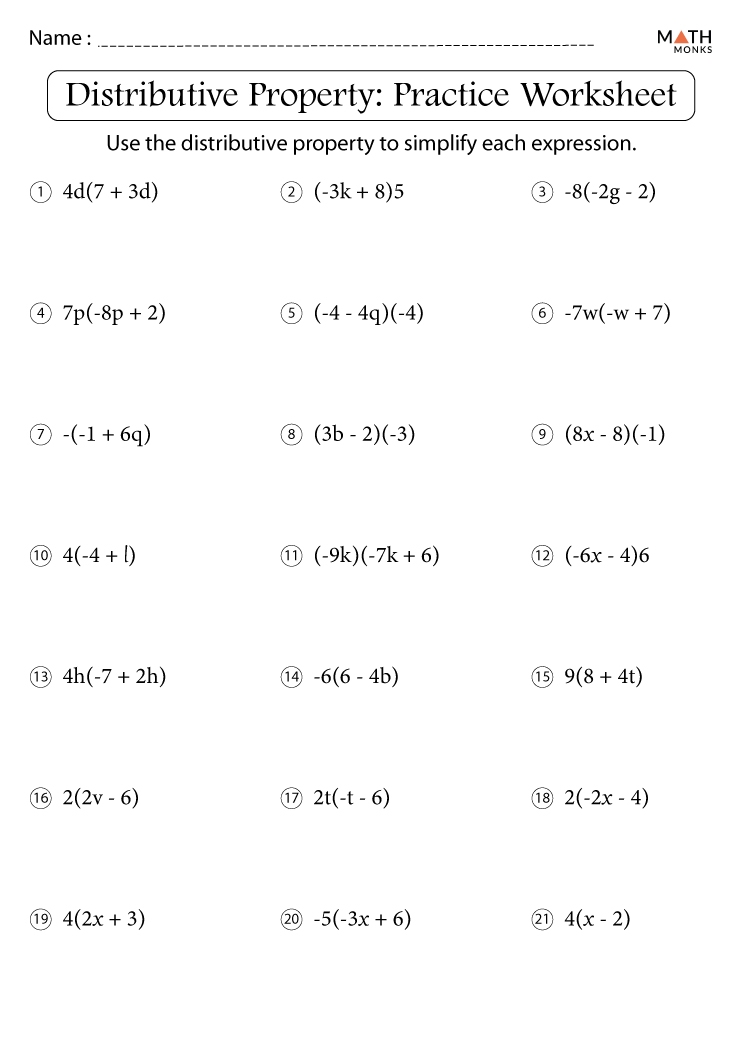 Distributive Property Worksheets With Answer Key Distributive Property Worksheets With Answer Key