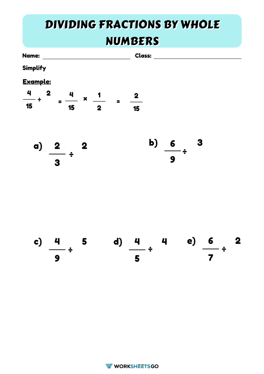 Dividing Fractions By Whole Numbers Worksheets WorksheetsGO Dividing Fractions By Whole Numbers Worksheets WorksheetsGO